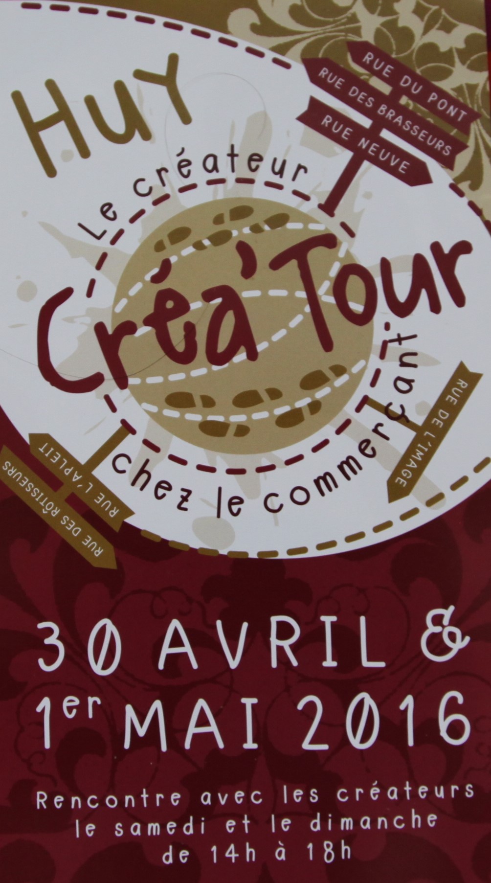 Affiche. Crea-tour de Huy. Week-end de découverte artistique. Boris, Nada et Anastasio. 2016-04-30